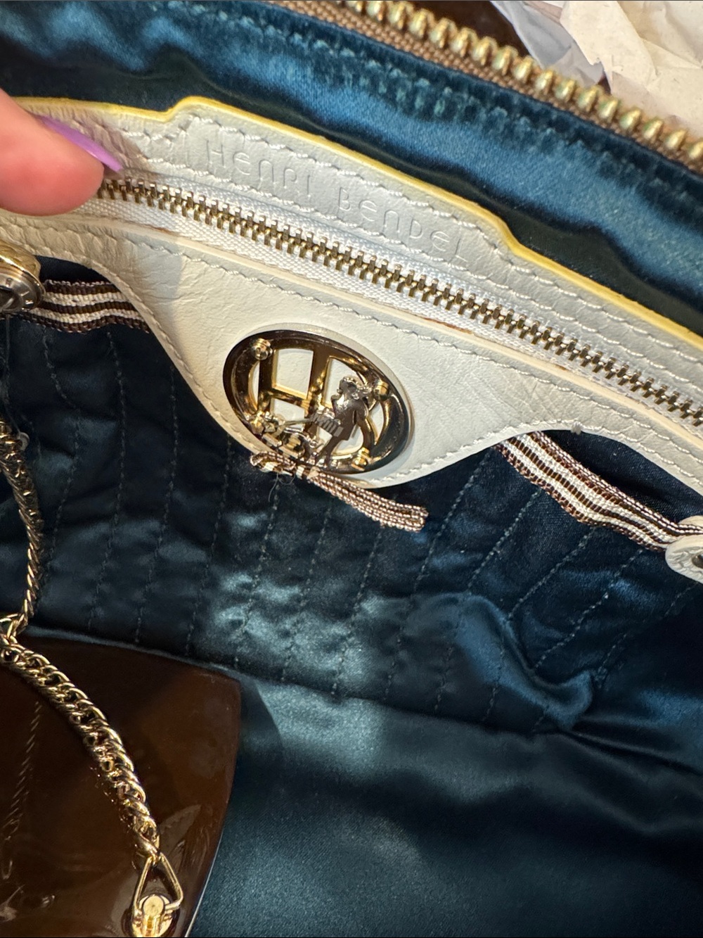 Henri Bendel Quilted Leather Shoulder Bag with Gold and Raffia Chain - Picture 14 of 15